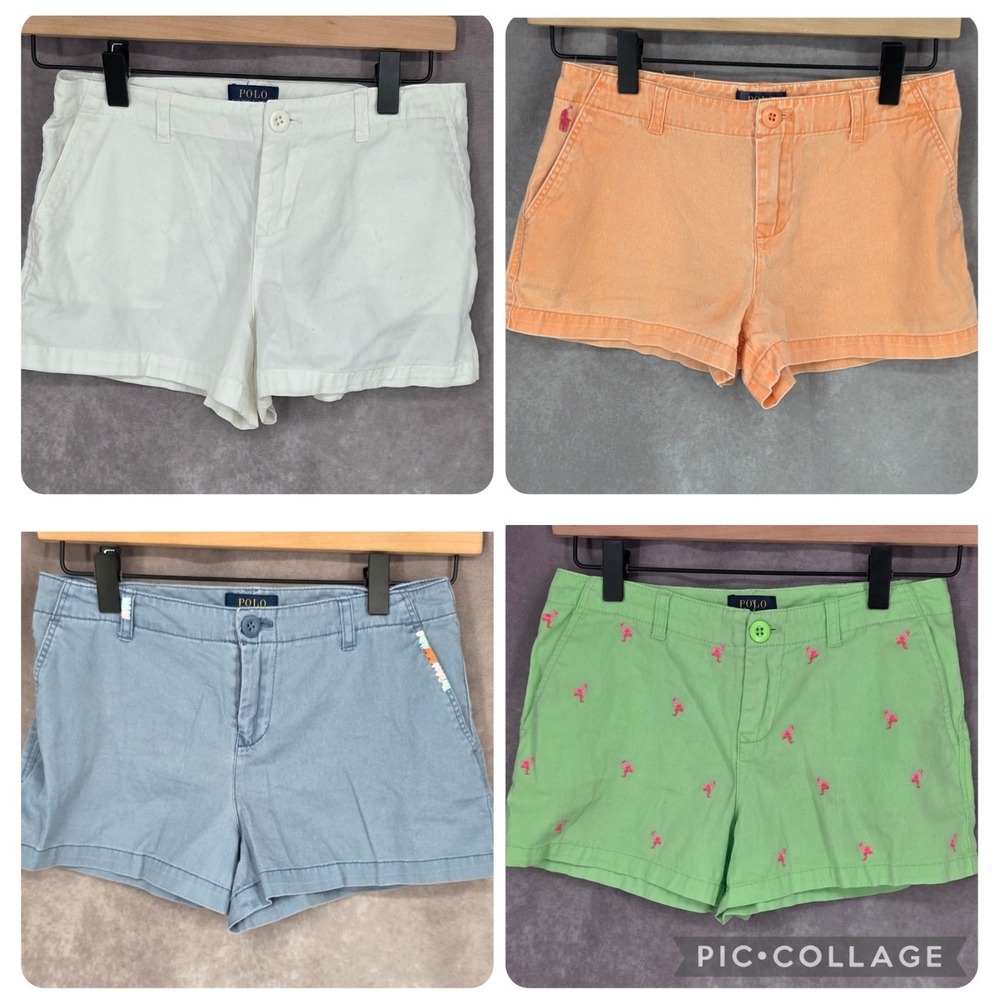 Polo Ralph Lauren Girls Classic Chino Shorts With Pockets Size 12 Set Of 4 Pairs